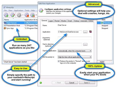 AlwaysUp runs any application (program, exe, script, java) as a Windows Service | Free Trial!