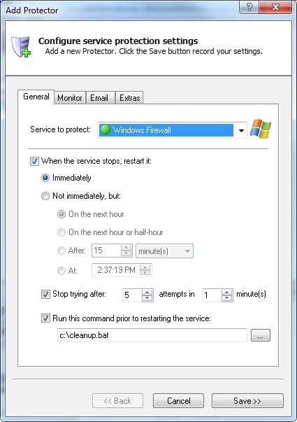 Keep your windows service up: General settings