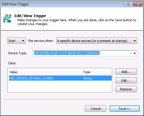 Trigger Start Services: Edit Device Trigger Trigger Start Services: Edit Device Trigger