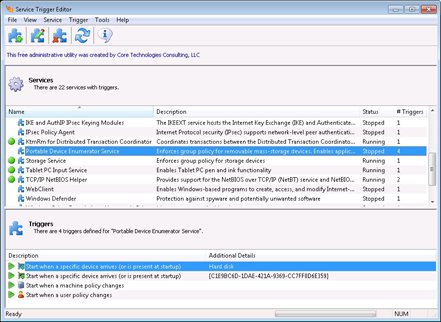 Trigger Start Services: Main Window