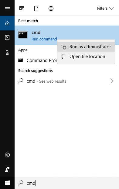 Start Command Prompt as administrator