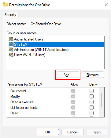 Add permissions for OneDrive