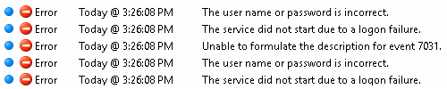 AlwaysUp logon failure errors AlwaysUp logon failure errors