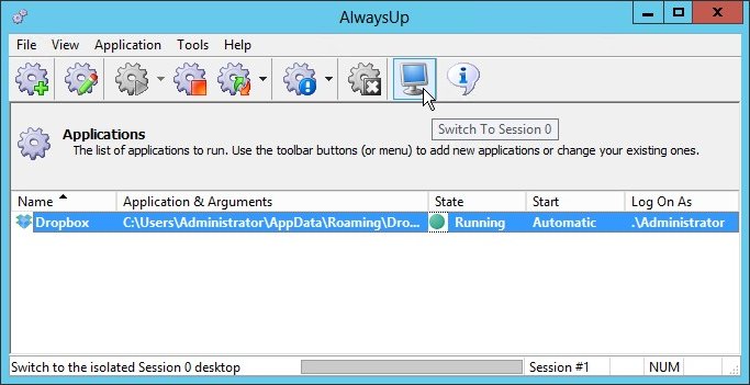 Switch to Session 0 from the Toolbar