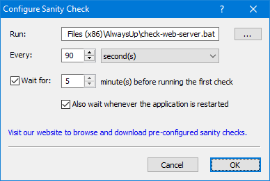 AlwaysUp: Check web server sanity check
