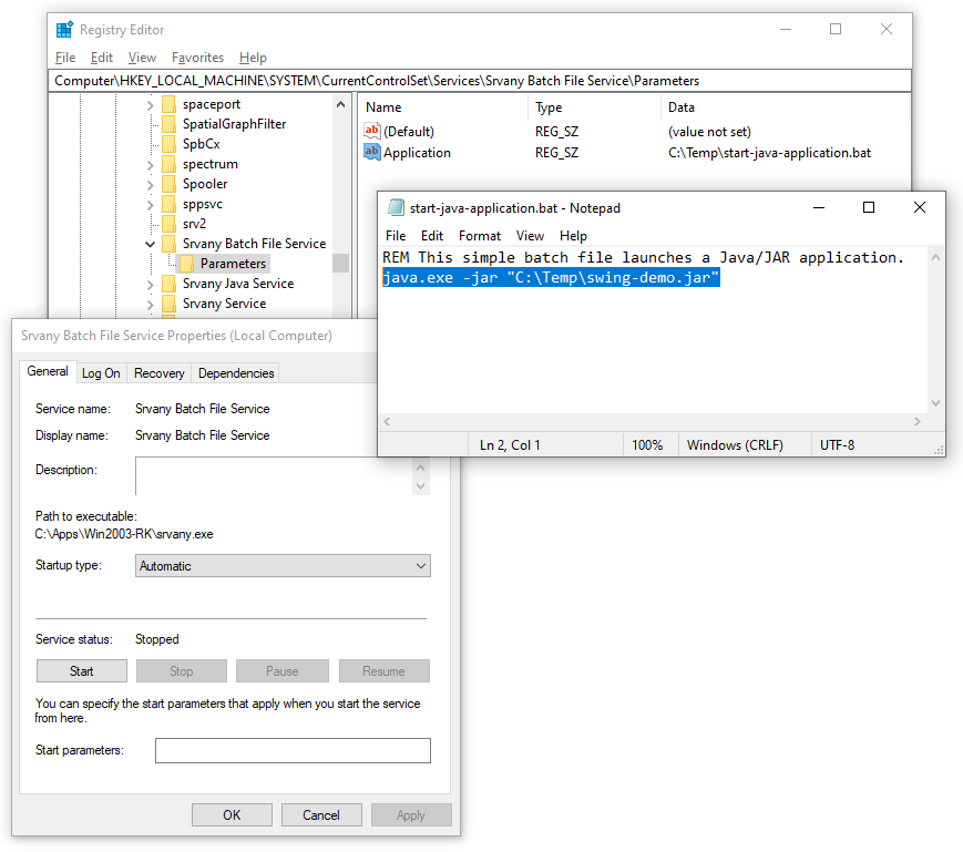 Batch File Windows Service installed