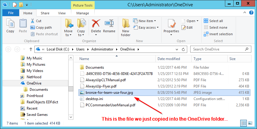 Copy a File to the OneDrive Folder