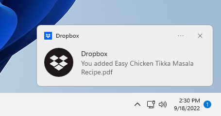 Dropbox desktop notification