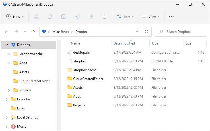 Mike's Dropbox folder opened