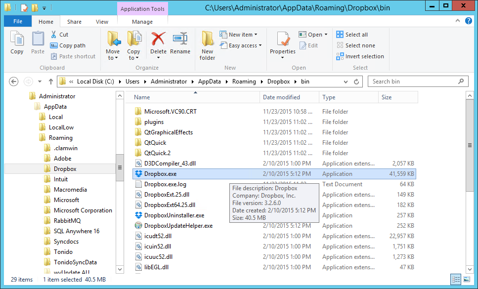 Dropbox application folder