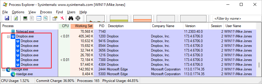 Dropbox runs 7 instances of itself