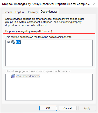 Dropbox service dependencies