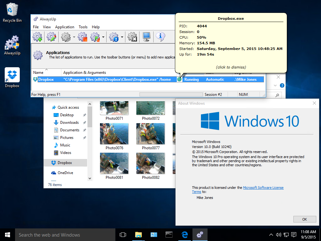 Dropbox running as a service on Windows 10