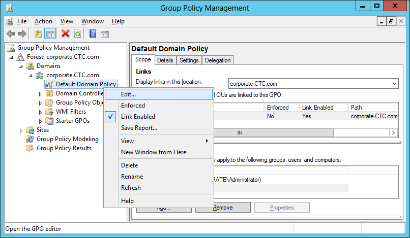 Edit the default domain policy