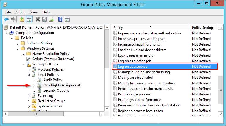 Edit group policy user rights