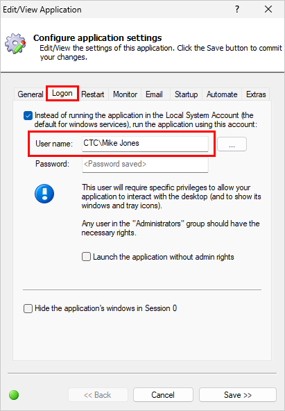 Enter the domain name on the Logon tab (click to enlarge) Enter the domain name on the Logon tab