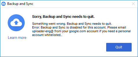 Google Drive: Backup and Sync needs to quit