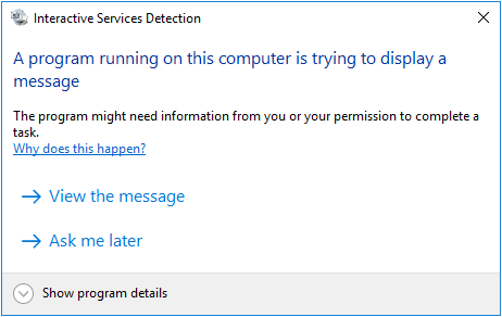 Interactive Services Detection Dialog