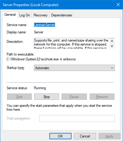 LanmanServer Windows Service