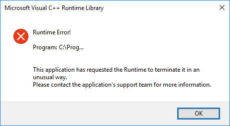 Microsoft Visual C++ Runtime Library dialog