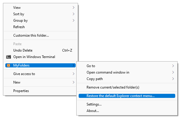 Restore the default Explorer context menu