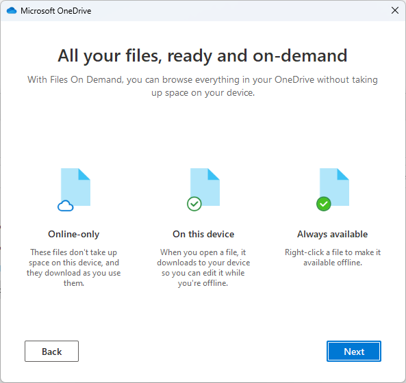 Files On-Demand is active by default