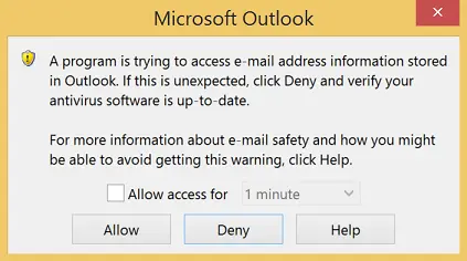 Outlook Security Popup