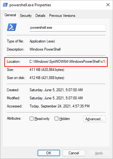 powershell.exe in the SysWOW64 folder