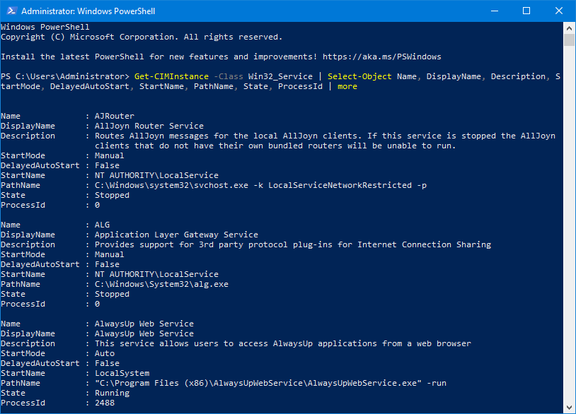 PowerShell: List all services
