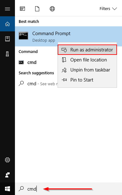 Run Command Prompt as administrator