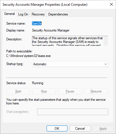 Security Accounts Manager Windows Service