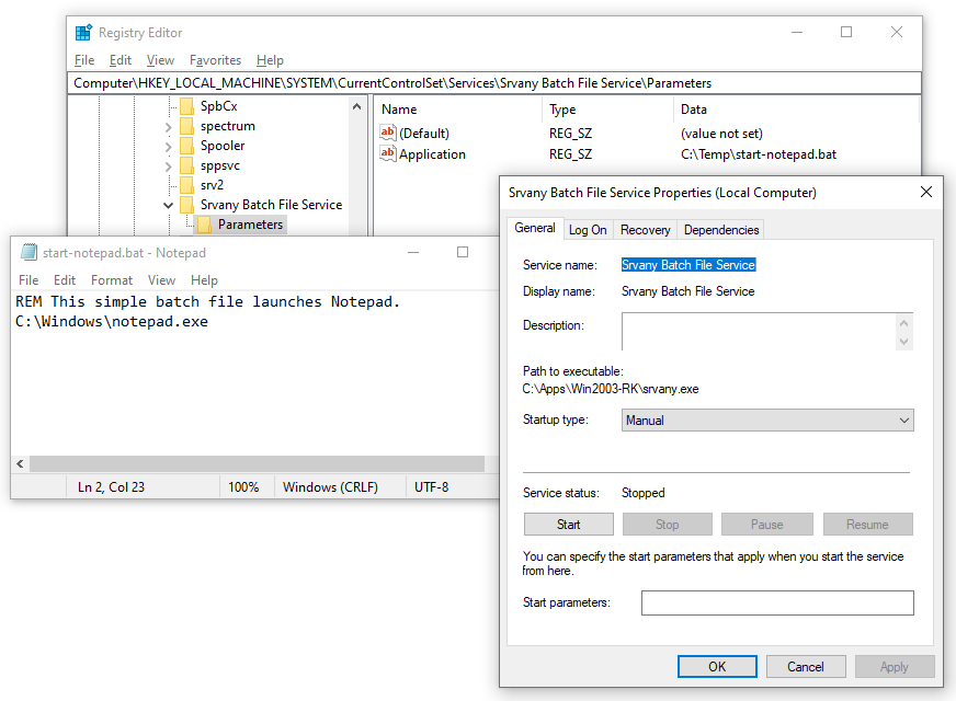 Batch file Windows Service installed