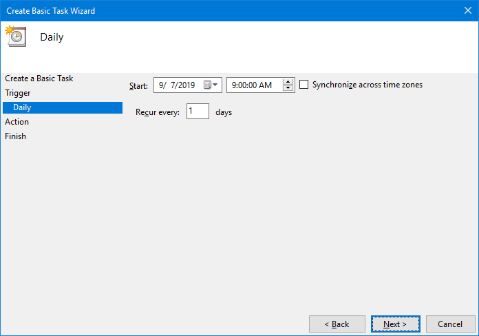 Stop Backup and Sync Service Task: Set Time