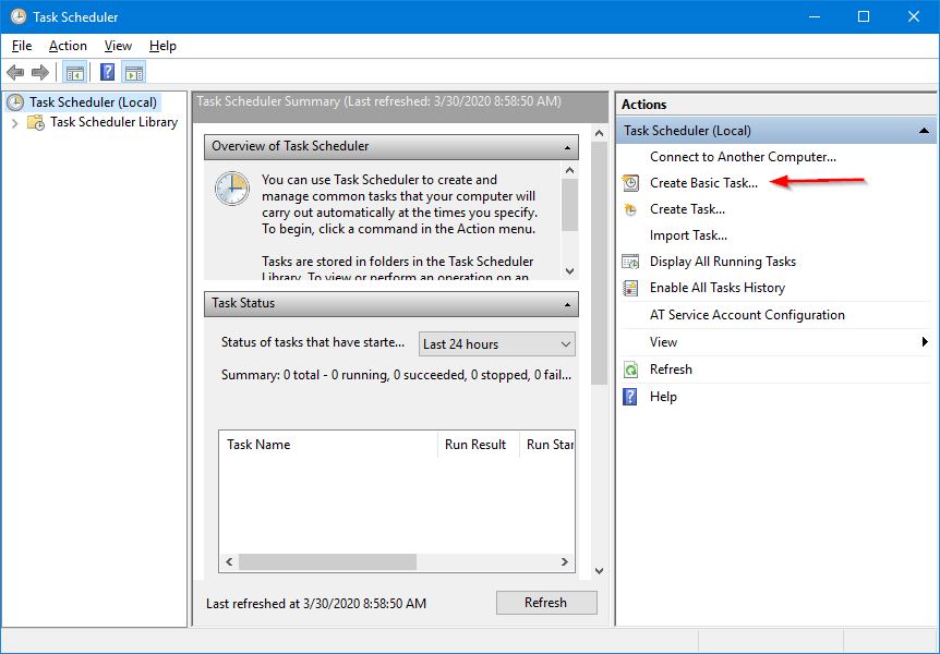 Task Scheduler: Create Basic Task