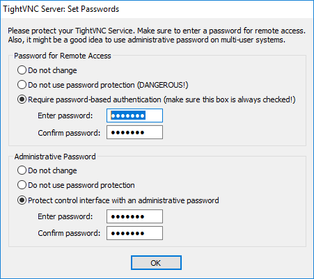 TightVNC Server Install: Set Passwords