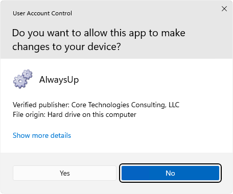 UAC prompt when starting AlwaysUp on Windows 11