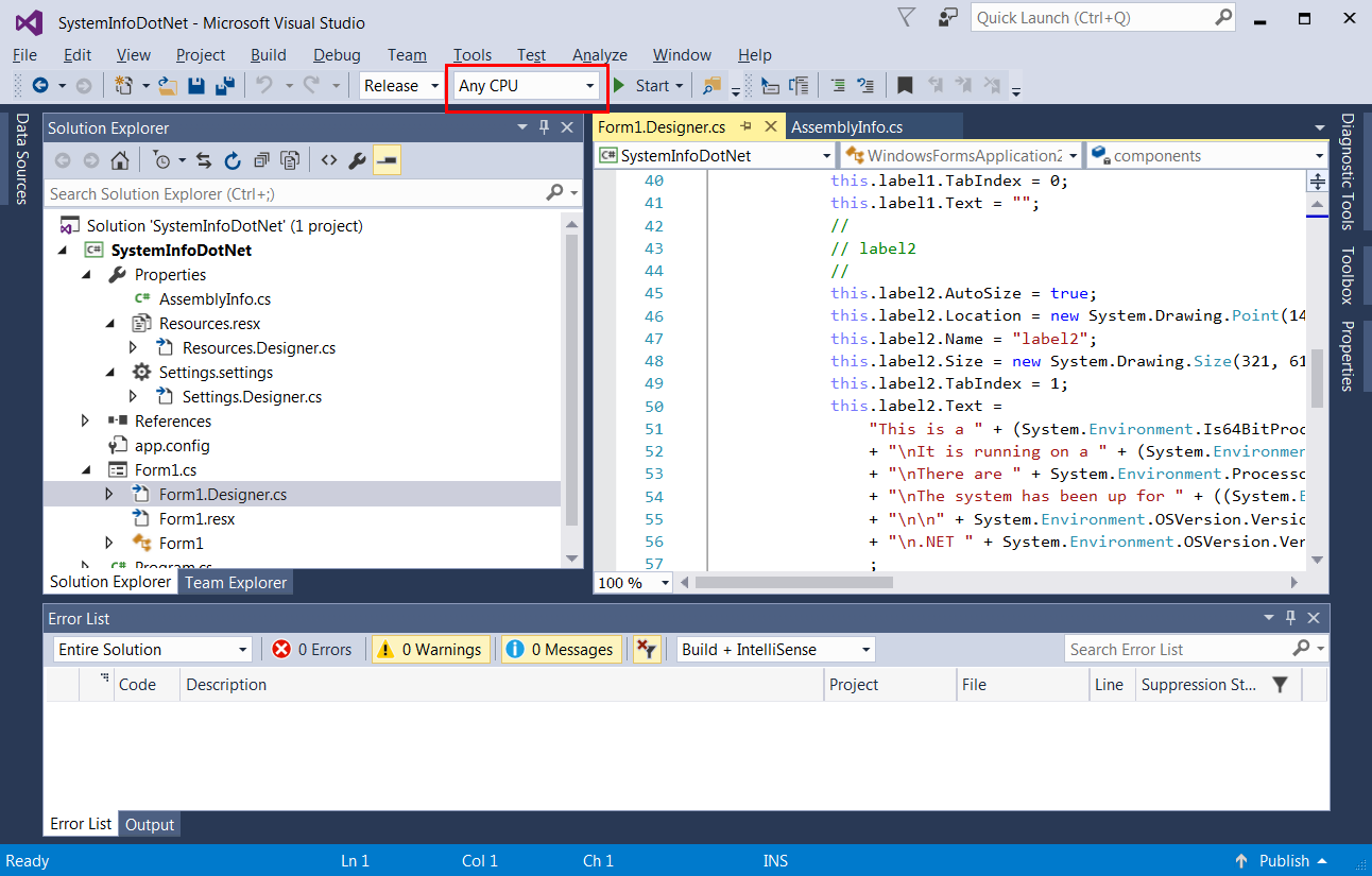 Visual Studio Any CPU Configuration