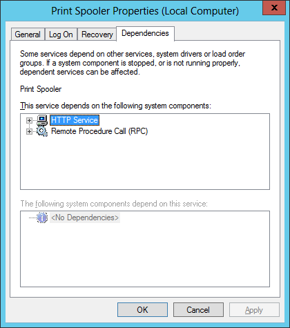 Windows Service - Dependencies Tab
