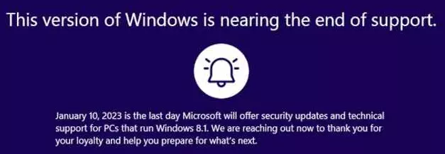 Windows 8.1 End of Life: January 10, 2023