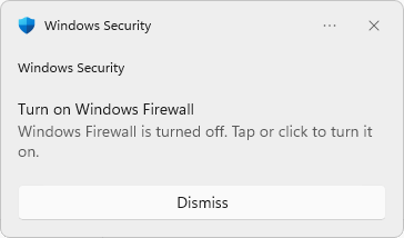 Security Center Windows Firewall alert