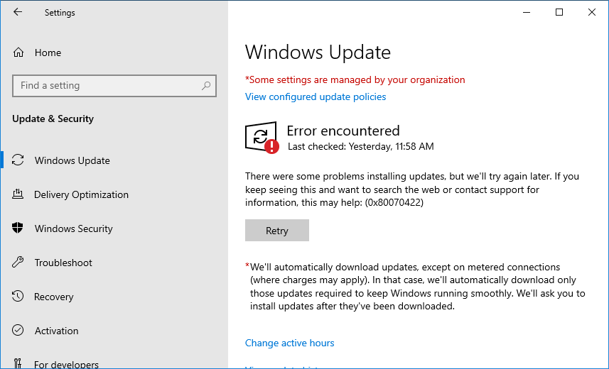 Windows Update: Error encountered
