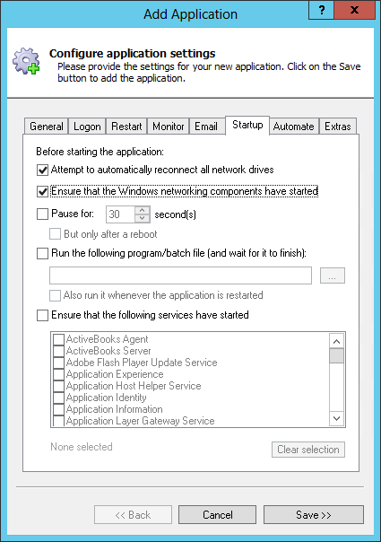 Aria2 Windows Service: Startup Tab