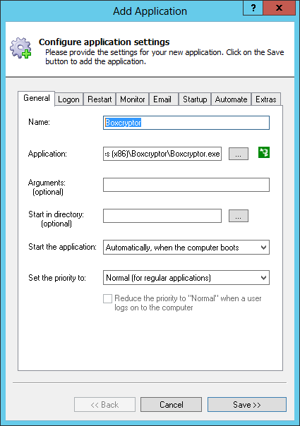 BoxCryptor Windows Service: General Tab