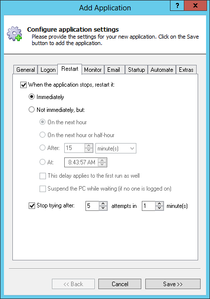Dart Script Windows Service: Restart Tab