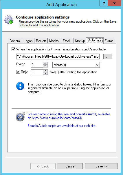 odrive Windows Service: Automate Tab