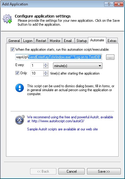 Sage ACT! Windows Service: Automate Tab