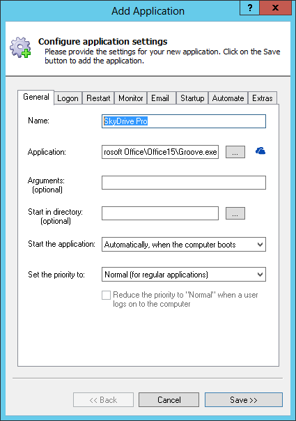 SkyDrive Pro Windows Service: General Tab