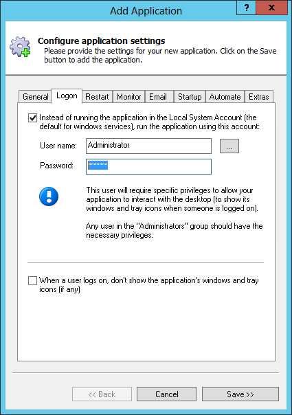 SkyDrive Pro Windows Service: Logon Tab
