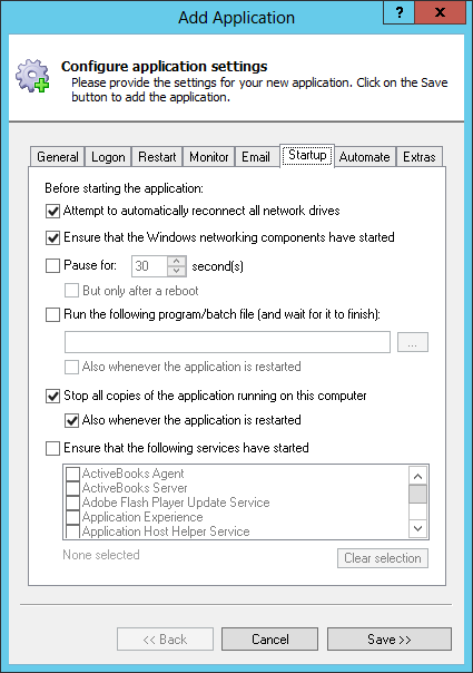 SpamAssassin Windows Service: Startup Tab
