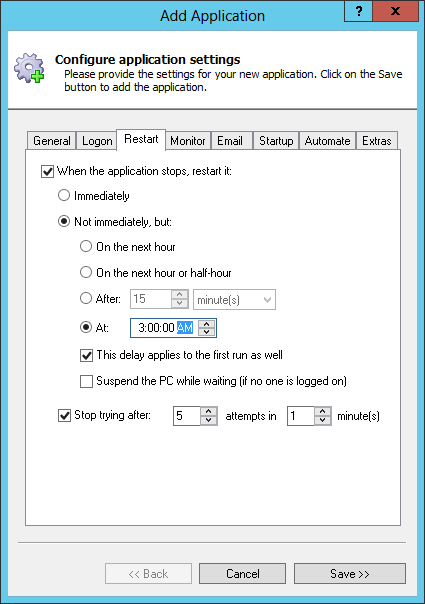 SyncToy Windows Service: Restart Tab